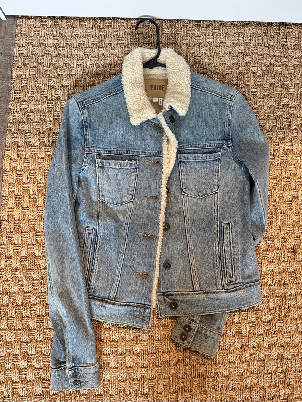 PAIGE Light Blue Denim Jacket with Cream Sherpa Lining